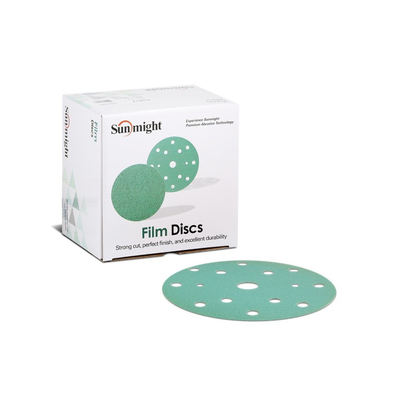 SUNMIGHT ŠLIFAVIMO DISKELIAI PLASTIKO PAGRINDU D150mm 15 SKYLIŲ, P400 žalias